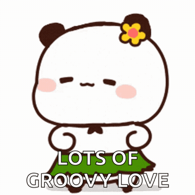 A Cartoon Panda Bear With A Flower In Its Hair And The Words Lots Of Groovy Love GIF