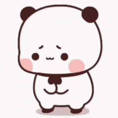 A Cartoon Panda Bear With A Sad Face Is Standing On A White Surface . GIF