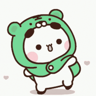 A Cartoon Panda Wearing A Green Frog Costume GIF
