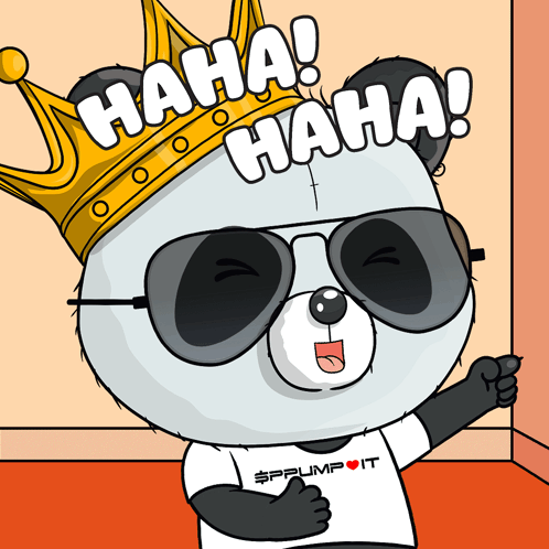 A Cartoon Panda Wearing Sunglasses And A Crown Says Haha GIF