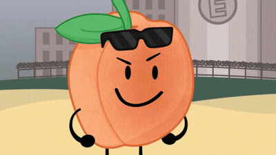 A Cartoon Peach Wearing Sunglasses And Headphones Stands In Front Of A Building With The Letter L On It GIF