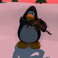 A Cartoon Penguin Holding A Gun In A Snowy Field GIF