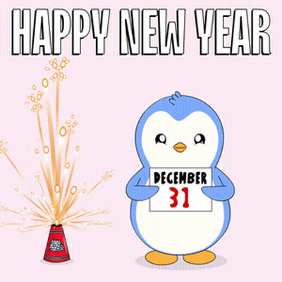 A Cartoon Penguin Holding A Sign That Says January 1 GIF