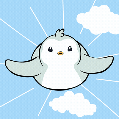 A Cartoon Penguin Is Flying Through The Sky GIF
