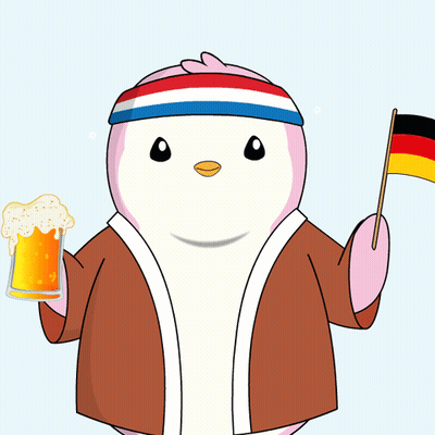 A Cartoon Penguin Is Holding A Beer Mug And A German Flag GIF