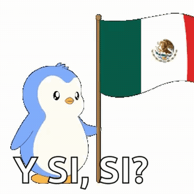 A Cartoon Penguin Is Holding A Mexican Flag And Says Y Si Si GIF