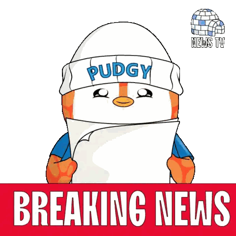A Cartoon Penguin Is Holding A Piece Of Paper In Front Of A News Breaking Sign Sticker