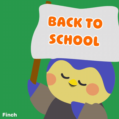 A Cartoon Penguin Is Holding A Sign That Says Back To School GIF