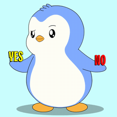 A Cartoon Penguin Is Holding A Yes And A No Sign GIF