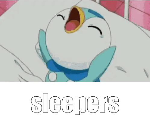 A Cartoon Penguin Is Laying On A Bed And The Word Sleepers Is Below It Sticker