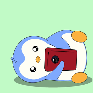 A Cartoon Penguin Is Laying On Its Back Holding A Red Cell Phone GIF