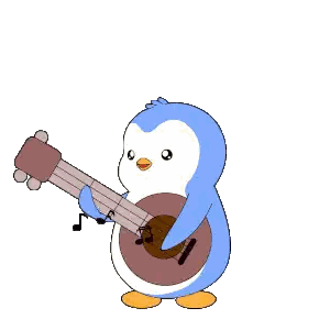 A Cartoon Penguin Is Playing A Guitar With A Music Note Behind It Sticker