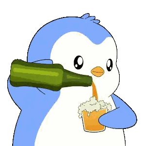 A Cartoon Penguin Is Pouring Beer Into A Cup GIF