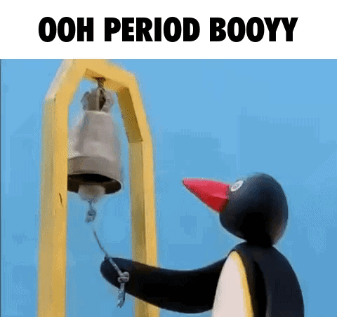 A Cartoon Penguin Is Ringing A Bell With The Words Ooh Period Booyy Above It GIF