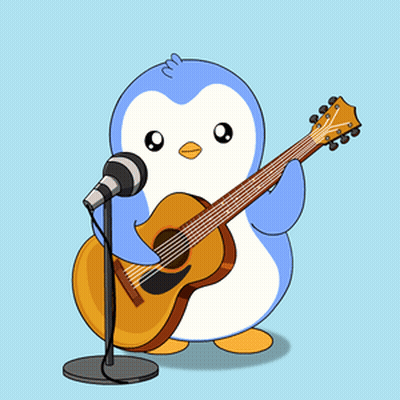 A Cartoon Penguin Is Singing Into A Microphone While Holding A Guitar GIF