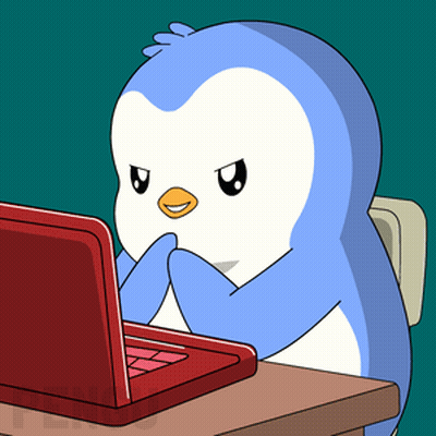 A Cartoon Penguin Is Sitting At A Desk Using A Laptop GIF