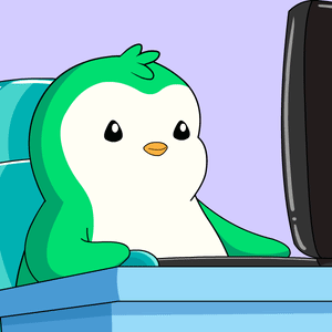 A Cartoon Penguin Is Sitting In Front Of A Computer Monitor GIF