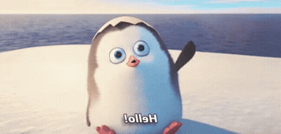 A Cartoon Penguin Is Sitting On A Snowy Surface And Says Hello ! GIF