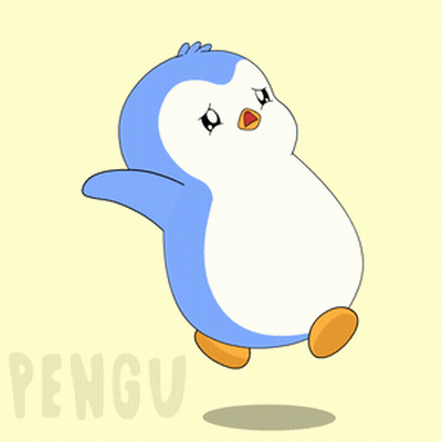A Cartoon Penguin Is Standing In Front Of A Yellow Background That Says Pengu GIF