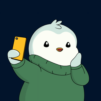 A Cartoon Penguin Is Taking A Picture Of Himself With His Phone GIF