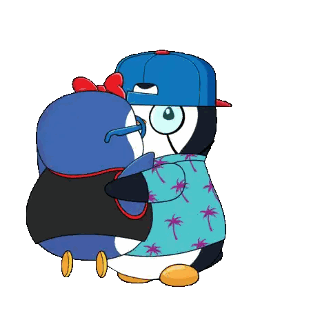A Cartoon Penguin Is Wearing A Blue Hat And A Blue Shirt With Palm Trees On It Sticker
