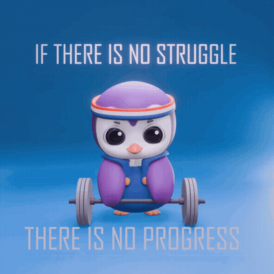 A Cartoon Penguin Lifting A Barbell With The Words If There Is No Struggle There Is No Progress GIF