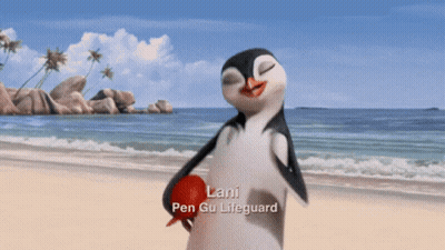 A Cartoon Penguin Named Lani Is Holding A Red Ball GIF