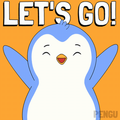 A Cartoon Penguin Says Let 'S Go With Its Arms Outstretched GIF