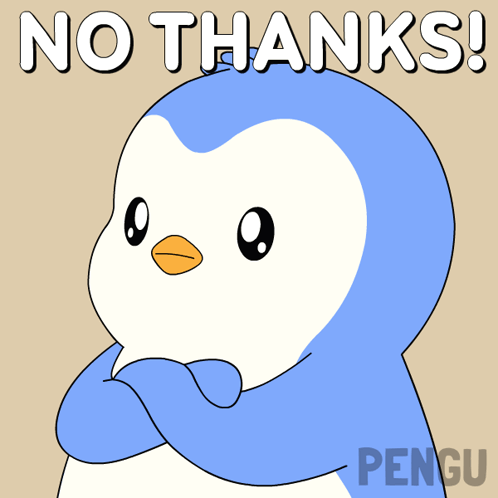 A Cartoon Penguin Says No Thanks With A Bow Tie GIF