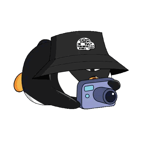 A Cartoon Penguin Wearing A Black Hat Holds A Camera Sticker