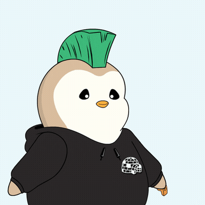 A Cartoon Penguin Wearing A Black Hoodie With An Igloo On It GIF