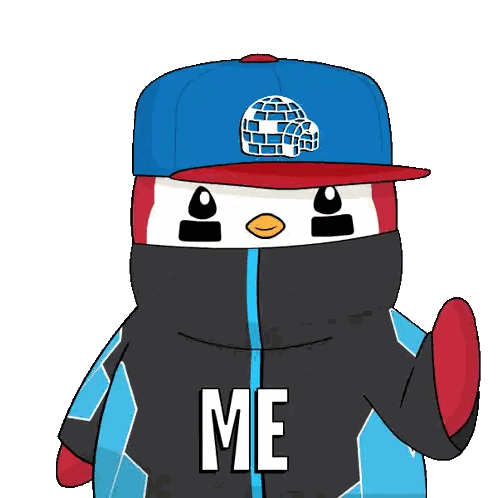 A Cartoon Penguin Wearing A Blue Hat And A Jacket That Says Me Sticker