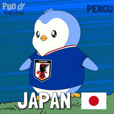 A Cartoon Penguin Wearing A Blue Japan Jersey GIF