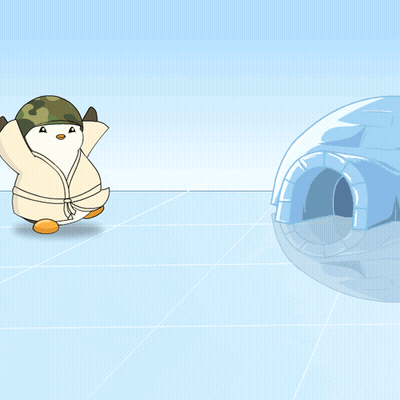 A Cartoon Penguin Wearing A Camouflage Hat Is Laying On Its Back GIF
