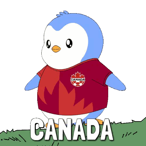 A Cartoon Penguin Wearing A Canada Shirt Holds A Soccer Ball Sticker