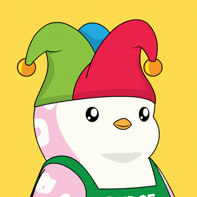 A Cartoon Penguin Wearing A Colorful Jester Hat And Overalls GIF