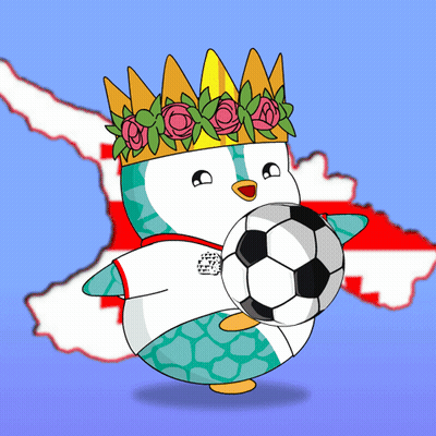 A Cartoon Penguin Wearing A Crown Holding A Soccer Ball GIF
