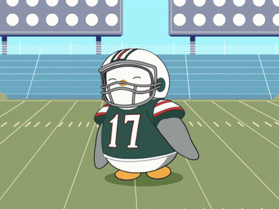 A Cartoon Penguin Wearing A Football Uniform With The Number 17 GIF