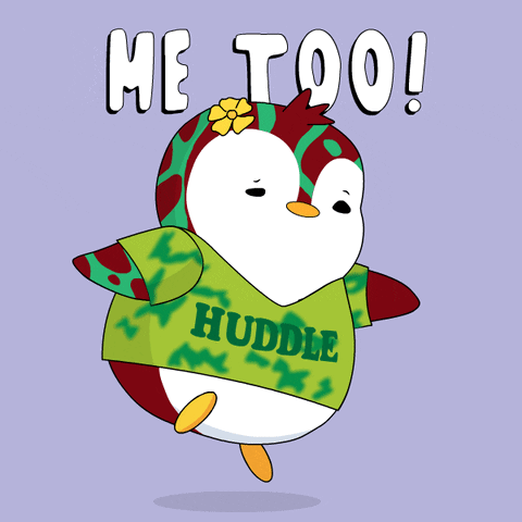 A Cartoon Penguin Wearing A Green Shirt That Says Huddle GIF