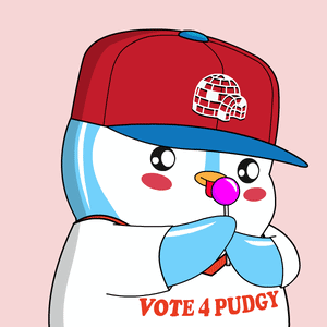 A Cartoon Penguin Wearing A Hat And A Shirt That Says Vote 4 Pudgy GIF