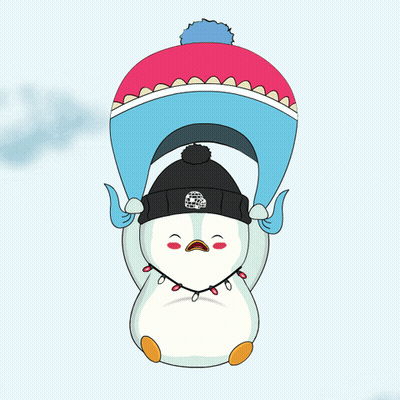 A Cartoon Penguin Wearing A Hat And Scarf GIF