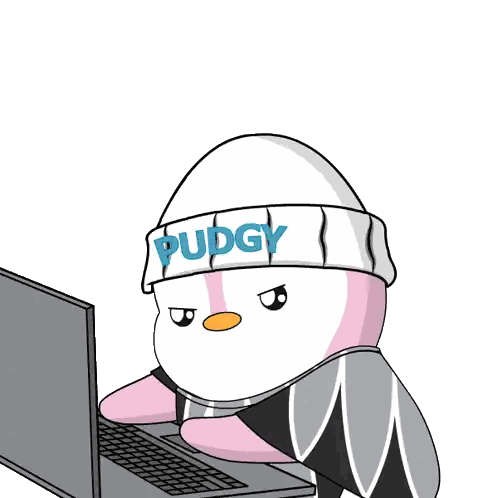 A Cartoon Penguin Wearing A Hat That Says Pudgy On It Sticker