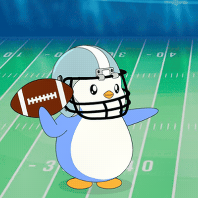 A Cartoon Penguin Wearing A Helmet Holds A Football GIF