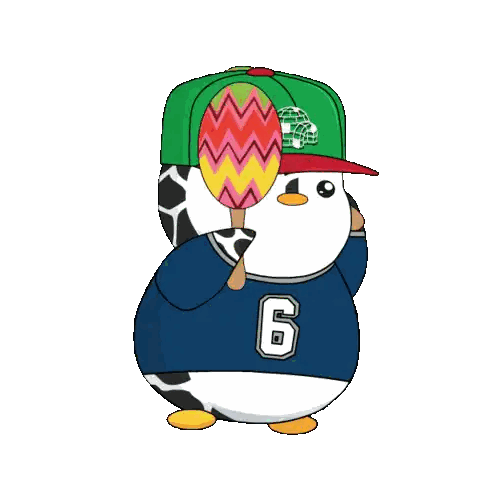 A Cartoon Penguin Wearing A Number 6 Jersey And A Green Hat Sticker