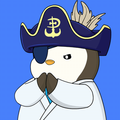 A Cartoon Penguin Wearing A Pirate Hat With An Anchor And Feathers GIF