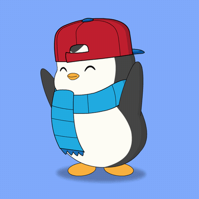 A Cartoon Penguin Wearing A Red Hat And A Blue Scarf GIF