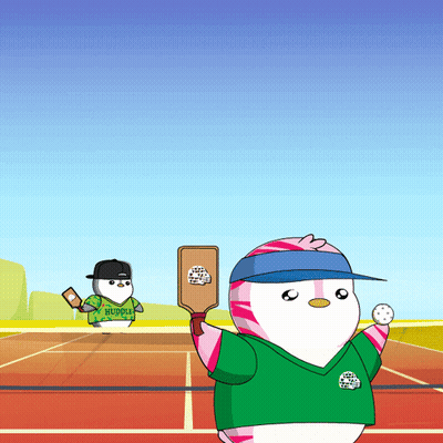 A Cartoon Penguin Wearing A Shirt That Says Huddle On It GIF