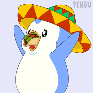 A Cartoon Penguin Wearing A Sombrero With A Taco In Its Mouth GIF