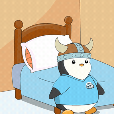A Cartoon Penguin Wearing A Viking Helmet And Horns GIF