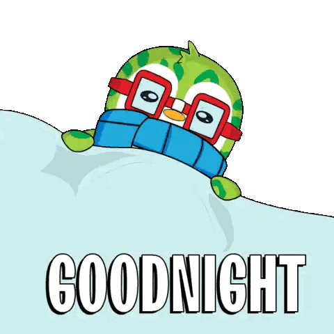 A Cartoon Penguin Wearing Glasses And A Scarf Says " Goodnight " Sticker